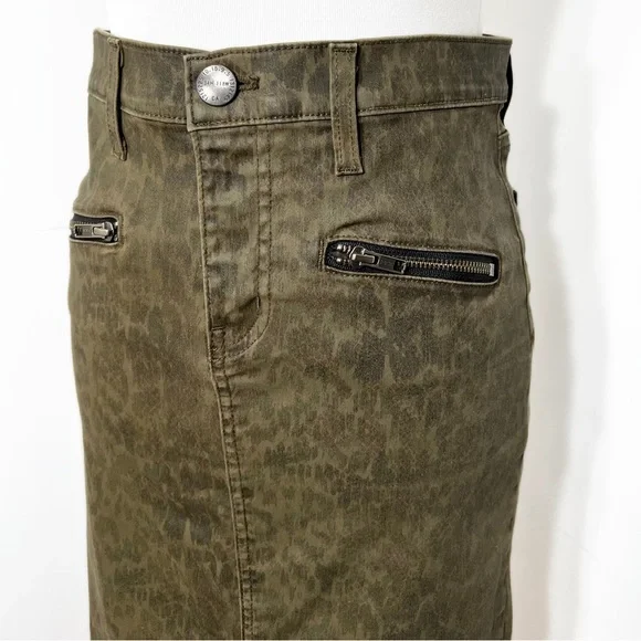 Current/Elliott Leopard Print Army Green Denim Pencil Skirt, Jean Skirt Size 28” - Picture 3 of 14